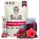Salud 2-in-1 水解包+ 豁免电解片粉, Hibiscus - 牙买加 Agua Fresca 饮料混合剂, 老年莓, 奶油和大豆自由, 非GMO, Gluten Free, Vegan, Low Calorie, 1g Sugar (15种服务)