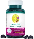 NEURIVA Brain + Energy Gummys, Norotropic Brain Conference for Focus and Community with Neurufactors, Vitamin B12 & Cafeine for an Energy Boost *, 75厘米天然黑莓