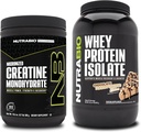 单水合核酸(NutraBio Creatine Monohydrate),无味,300g和Whey蛋白溶液,巧克力花生酱,补充包-肌肉能源,精液肌肉生长,恢复和强力
