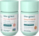 True Grace One Daily Women ' s Multivitamin(30 Vegan牌匾) & Omega-3 Fish Oil(60软胶) - Gluten Free, Soy Free, Organization - 每人供应30天