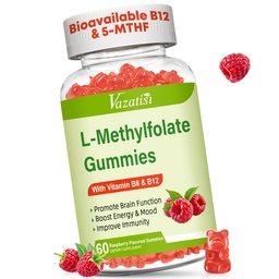L-Methylfolate 15 mg Gummys配有甲基B12,Folate Supplement for Mood, Brain Health, Immune Support, Raspberry Flavor, 60 Count