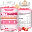 2 Pack L Tyrosine Gummys, L-Tyrosine Supplement Gummys, L-Thenine Gummys with Vitamin B6 D3, Focus Gummys 支持记忆, 能源, 成人和孩子的Mood, 草莓火焰, 120 伯爵
