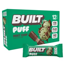 建造了酒吧,Puff蛋白棒,Mint Chip Puff, 17g蛋白棒,On-The-Go酒吧,只有140个卡罗里,6g糖,Collagen,Gluten Free, 12个伯爵